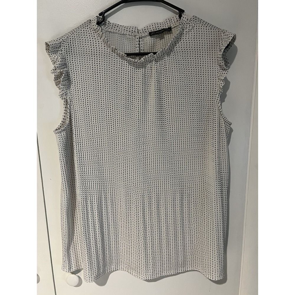 Adrianna Papell Sleeveless Ruffle Neck Pleated Blouse Black And White Size L